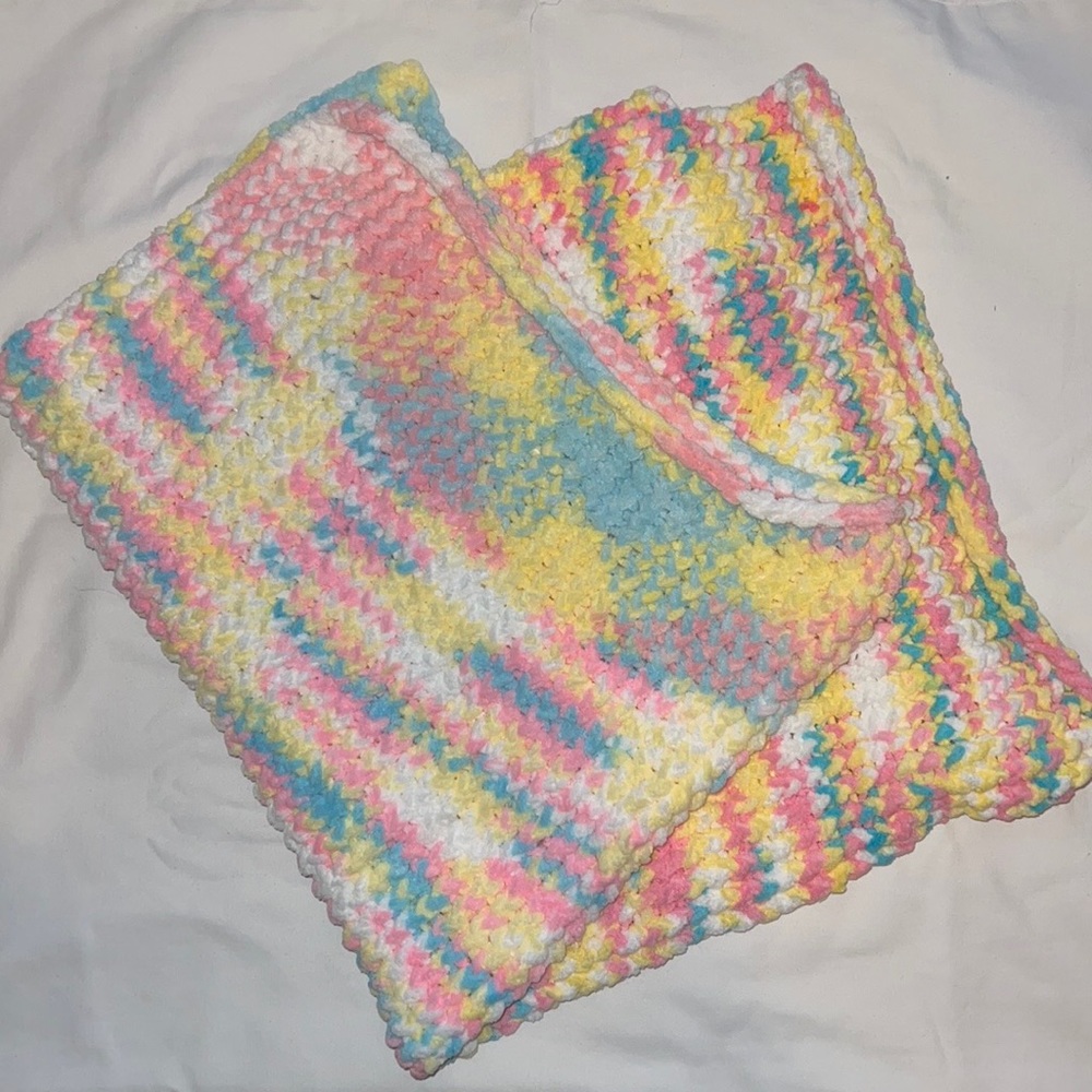 HAND KNIT super soft and cozy multicolored baby throw blanket